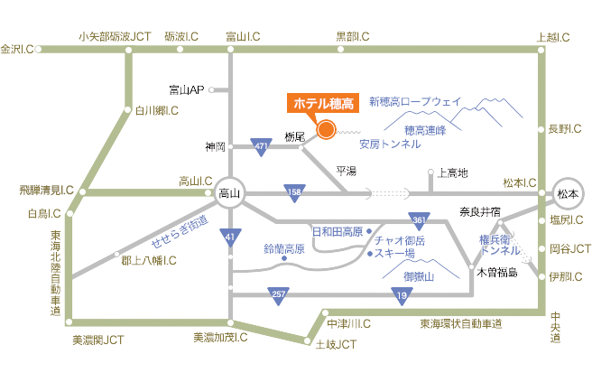 ホテル穂高までの略地図